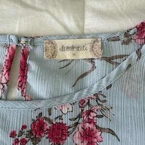 Altar'd State Light Blue Floral Chemise Top with Pink Blossoms